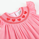 Pink Heart Smocked Bishop Dress