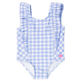 Gingham Waterfall One Piece Swimsuit - Periwinkle Blue