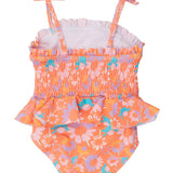Peplum Smocked One Piece Swimsuit - Coral Floral