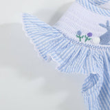 Light Blue Bunny Smocked Flutter Romper