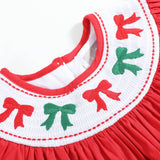 Christmas Bows Smocked Bishop Dress