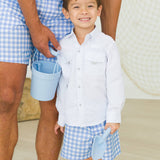Gingham Swim Trunks - Periwinkle Blue