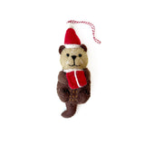 Otter Santa Hat Felt Ornament 