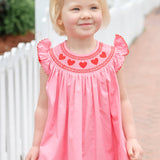 Pink Heart Smocked Bishop Dress