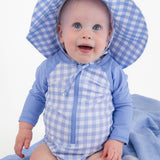 Gingham One Piece Rash Guard Swimsuit - Periwinkle Blue