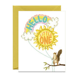 Forest Squirrel and Balloons Baby Card