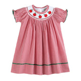 Gingham Apple Smocked Bishop Dress - Red