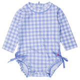 Gingham Long Sleeve One Piece Swimsuit - Periwinkle Blue