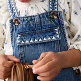 Zig Zag Embroidered Overall Dress - Light Denim