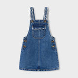 Zig Zag Embroidered Overall Dress - Light Denim