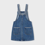 Zig Zag Embroidered Overall Dress - Light Denim
