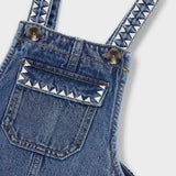Zig Zag Embroidered Overall Dress - Light Denim