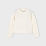 Faux Fur Knit Girl's Sweater - Ecru