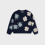 Jacquard Girl's Sweater - Petroleum