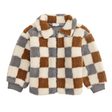 Checkered Sherpa Toddler Jacket - Blue